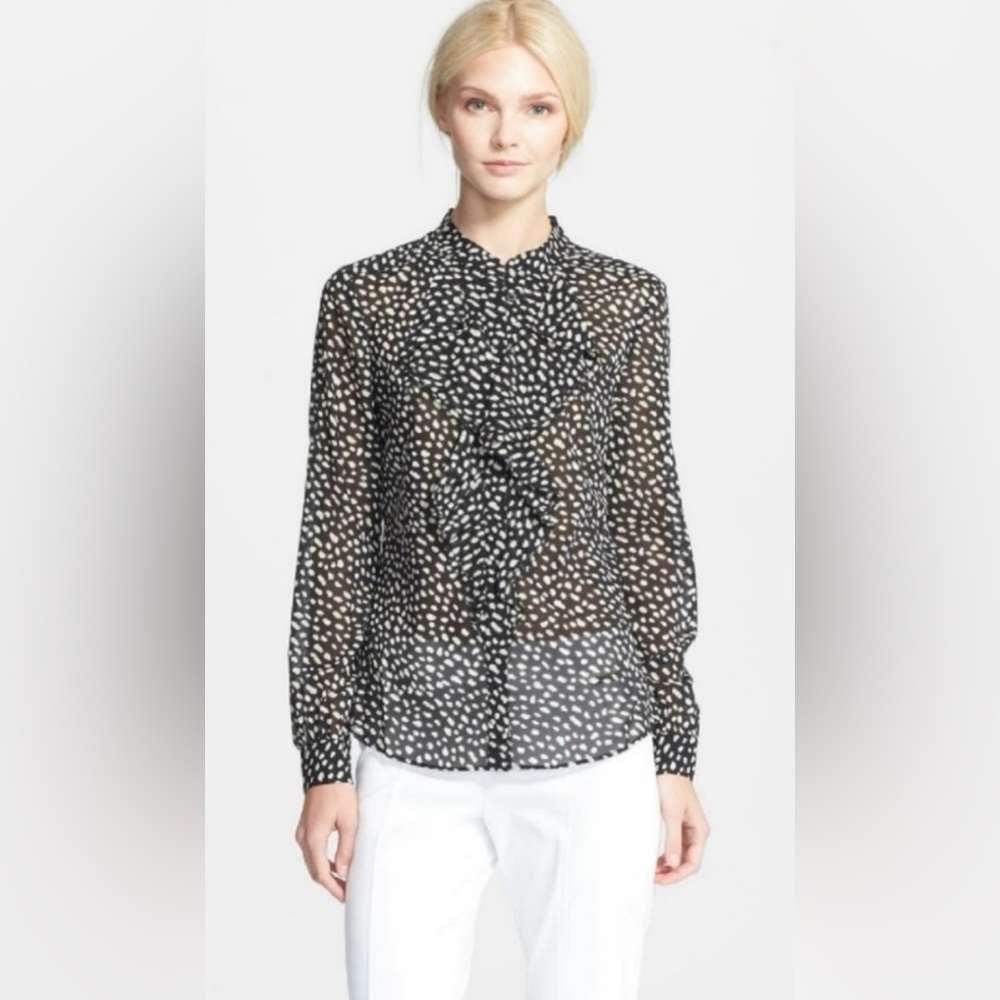 TORY BURCH Veta Silk Dot Print Blouse Black Ivory Size M